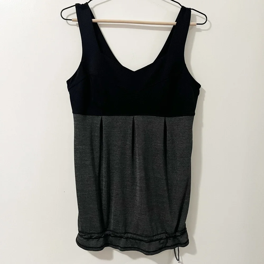 Lululemon No Limits Tank Top Black Heathered Coal Pleated Cinch Hem Size‎ 6